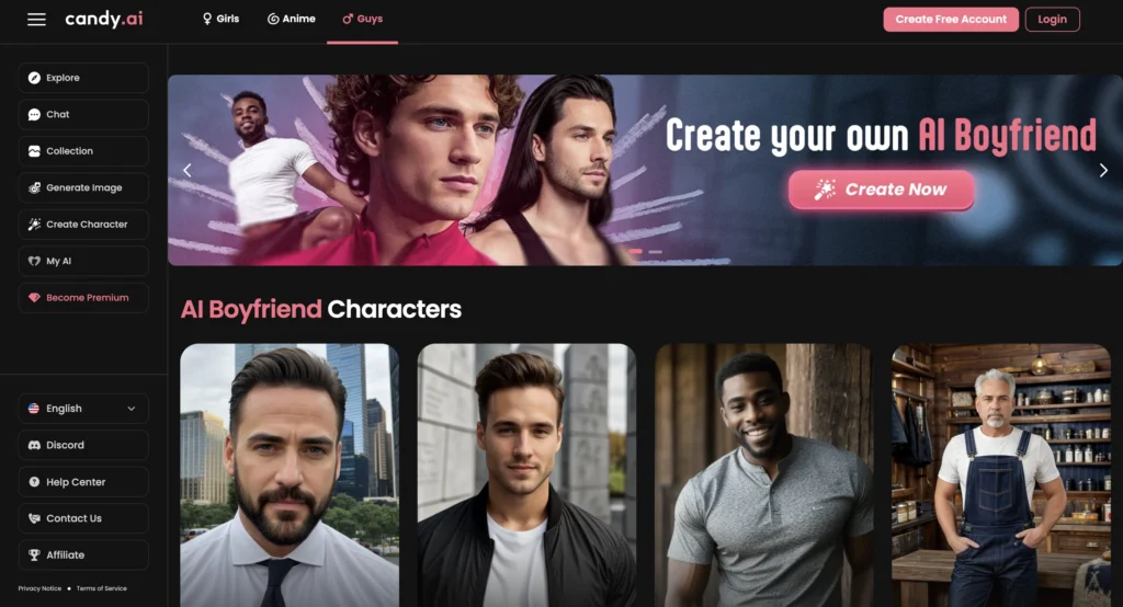 Screenshot of Candy AI, a flirty AI boyfriend app with interactive chat and playful features.
