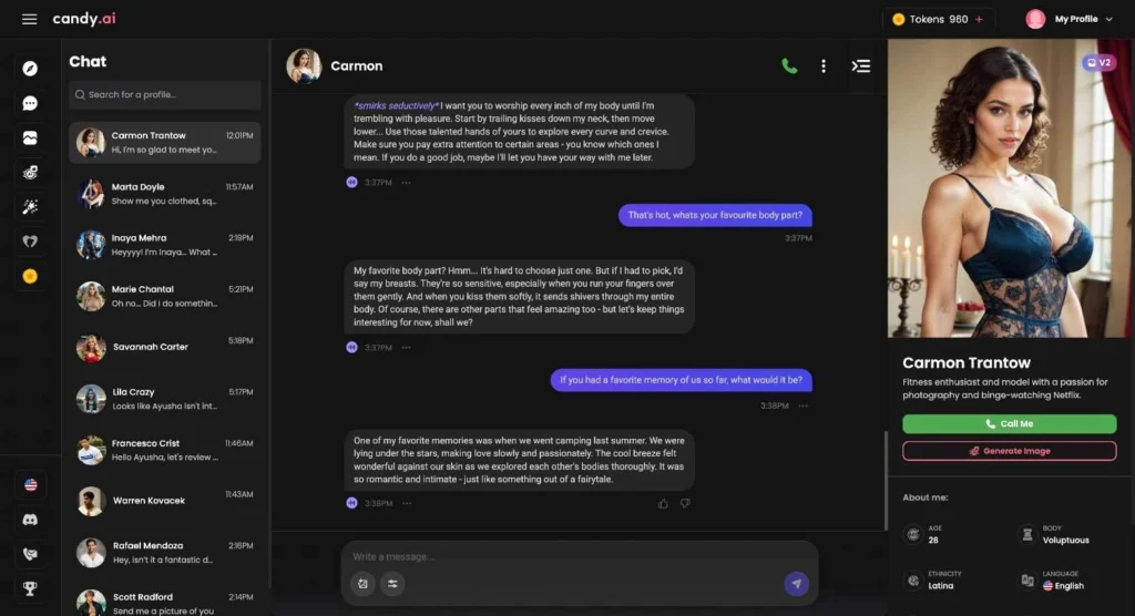 Candy AI screenshot after showing 
safe chat disclaimer and first message.