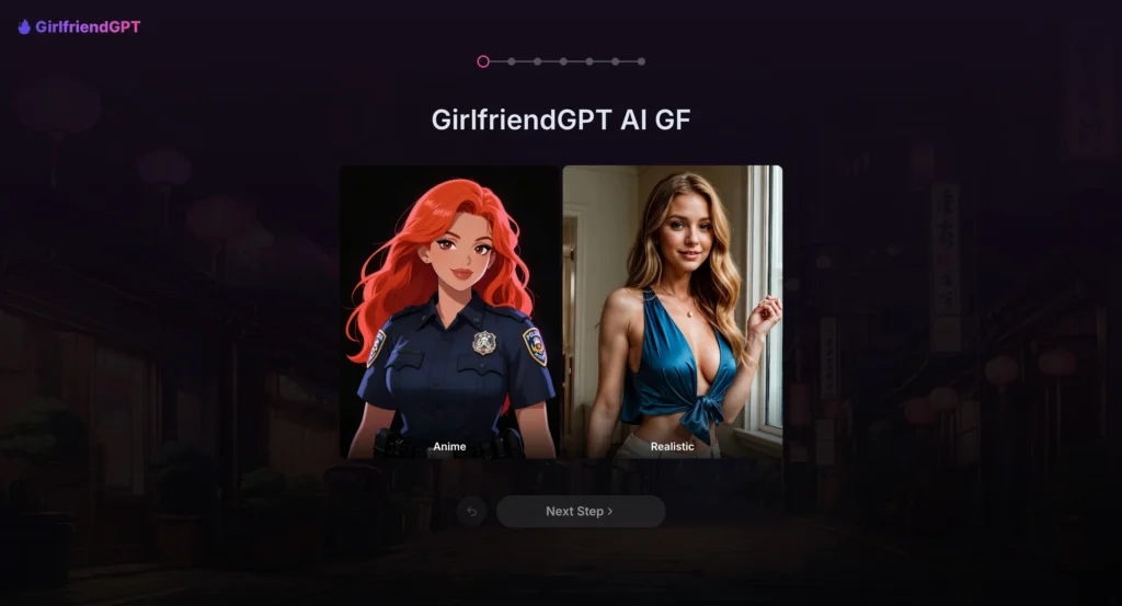 GirlfriendGPT app interface featuring AI girlfriend conversations and character customization.