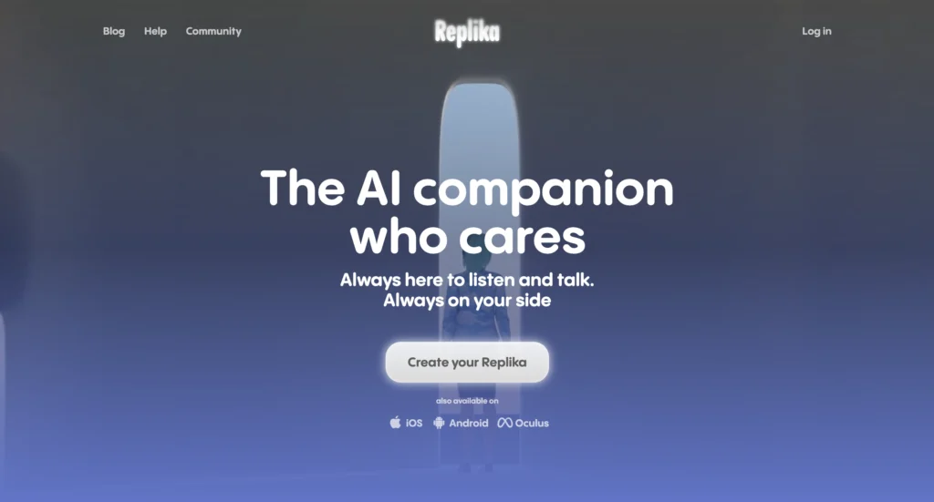 Interface of Replika, an AI boyfriend app with emotional support and interactive chat features.