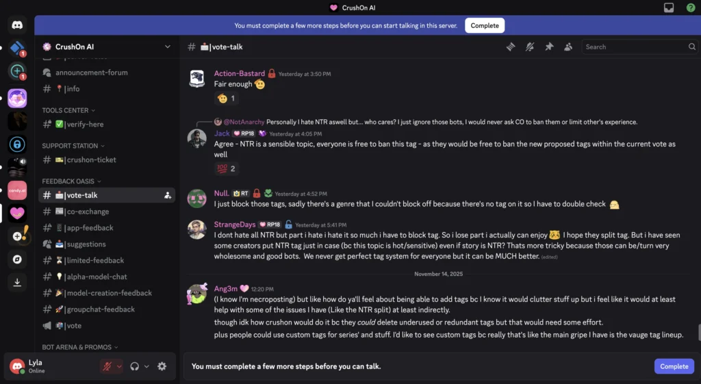 CrushOn AI Discord server chats