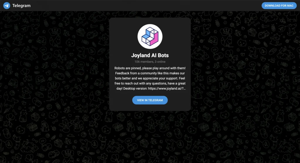 Joyland AI Telegram chat