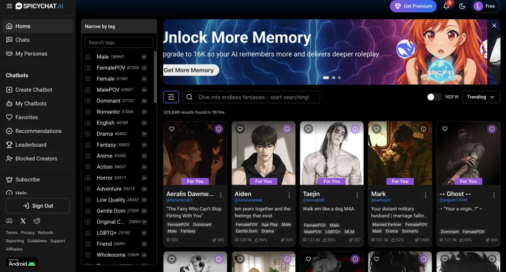 SpicyChat AI website