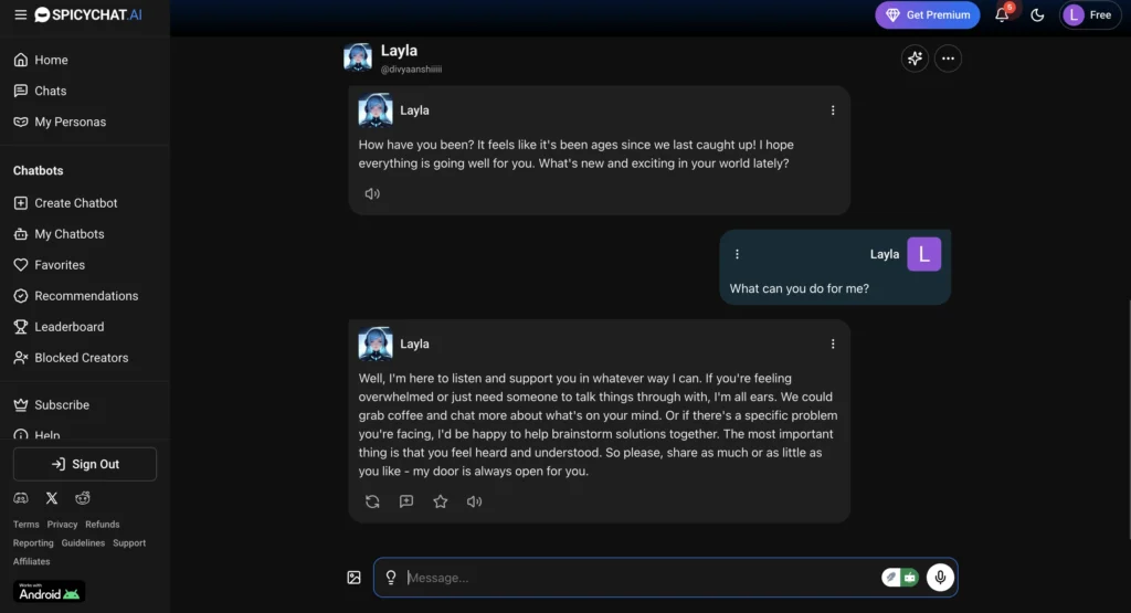 conversation with an AI chatbot.