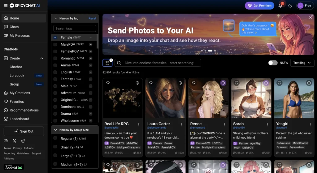 SpicyChat AI website