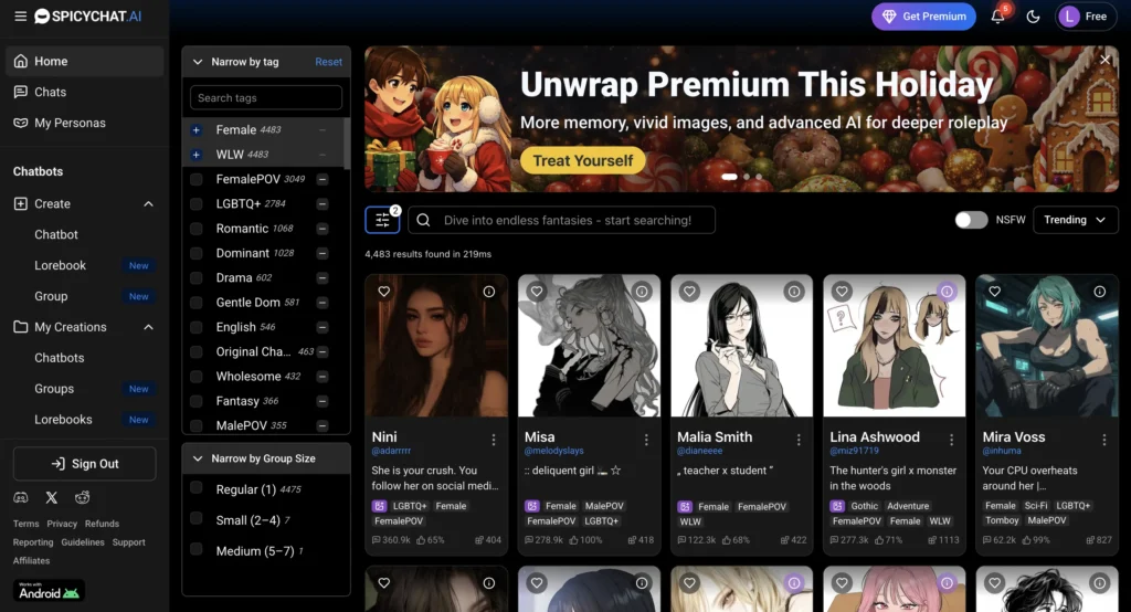 SpicyChat AI website