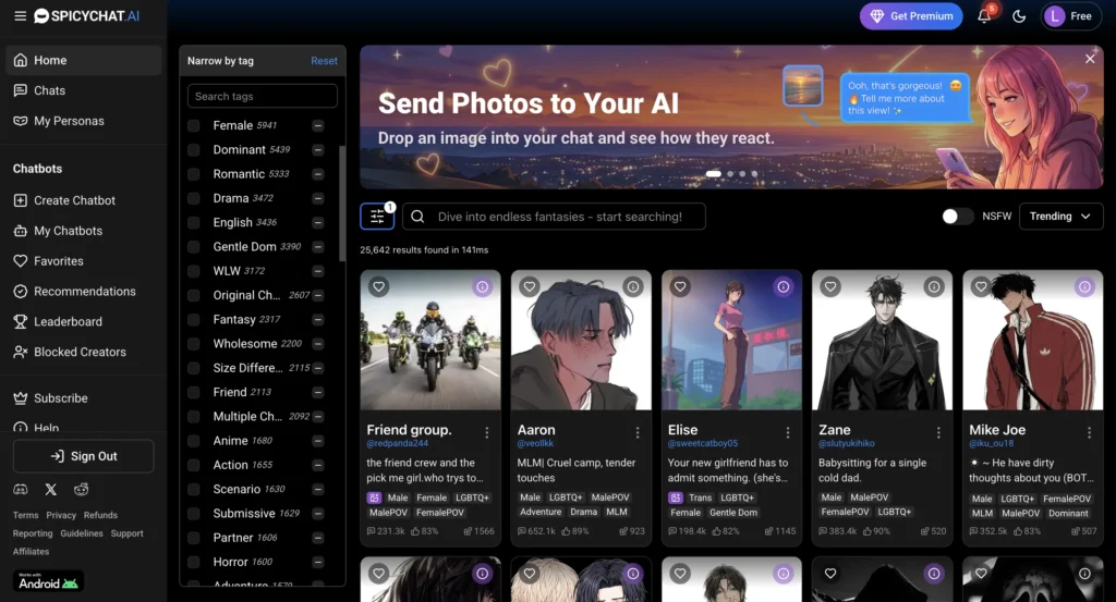 SpicyChat AI website