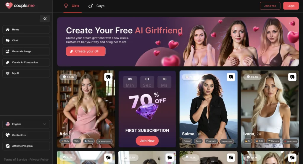 Couples.me website- AI Lesbian Companion for Lonely Nights