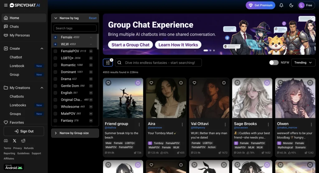 SpicyChat AI website