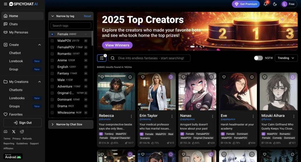 SpicyChat AI website