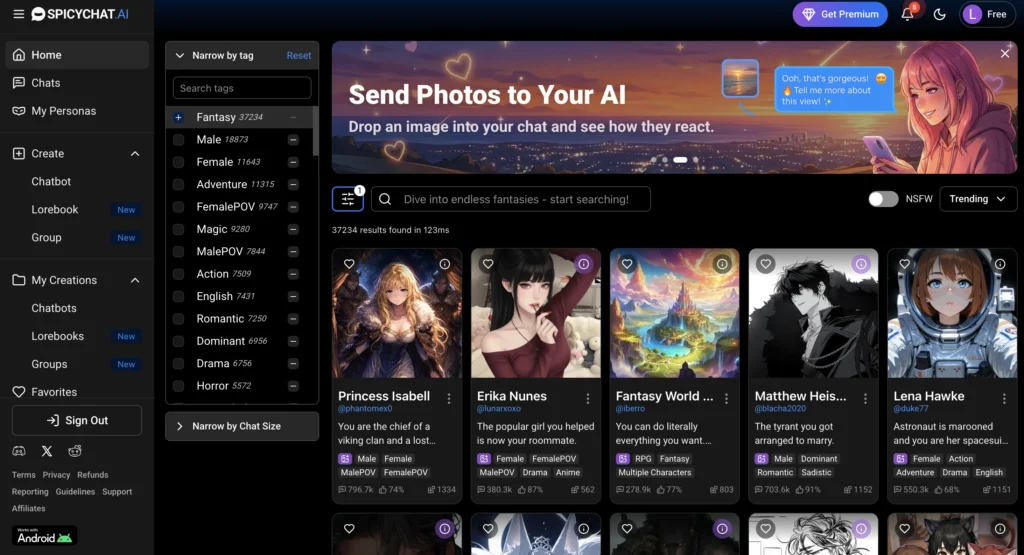 SpicyChat AI website