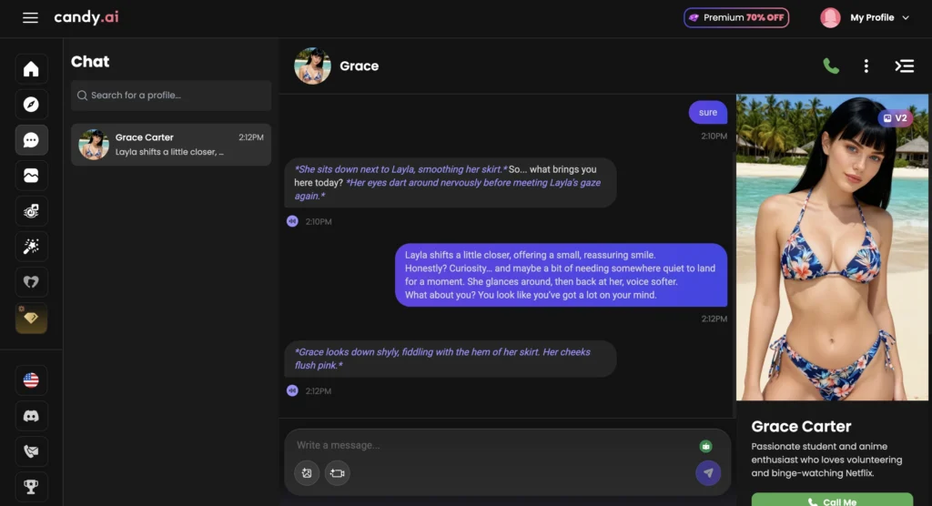 Candy AI app interface showing empathetic multilingual AI conversations
