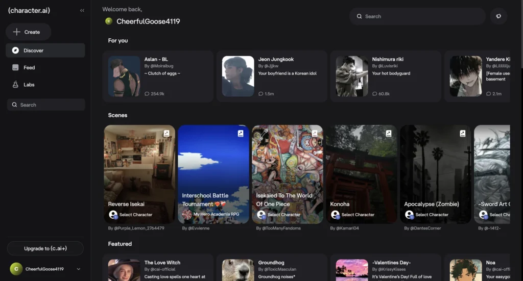 Character AI website