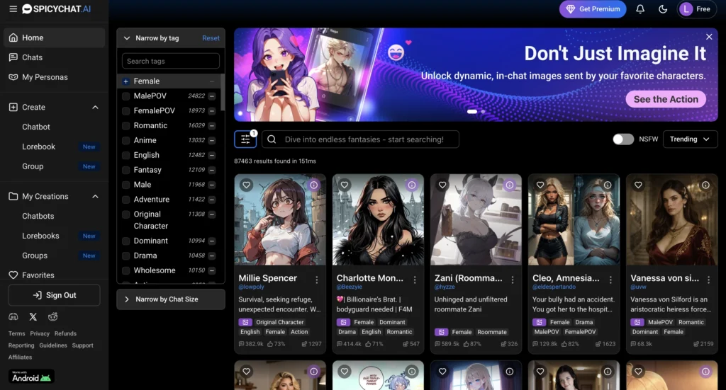 SpicyChat AI website