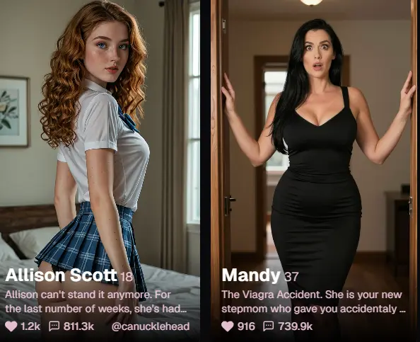 AI girlfriend character cards featuring realistic and anime-style virtual companions