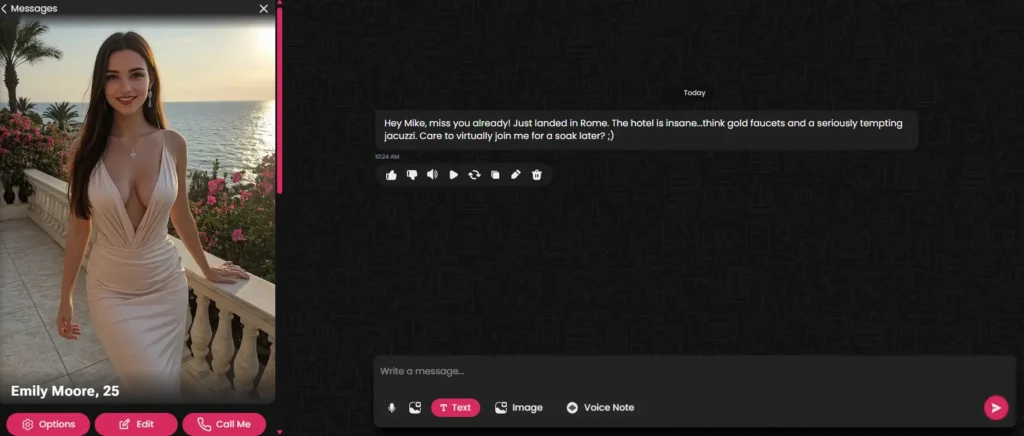 Secret Desires AI wife video call and immersive chat interface with realistic visuals – cinematic best AI wife app experience.