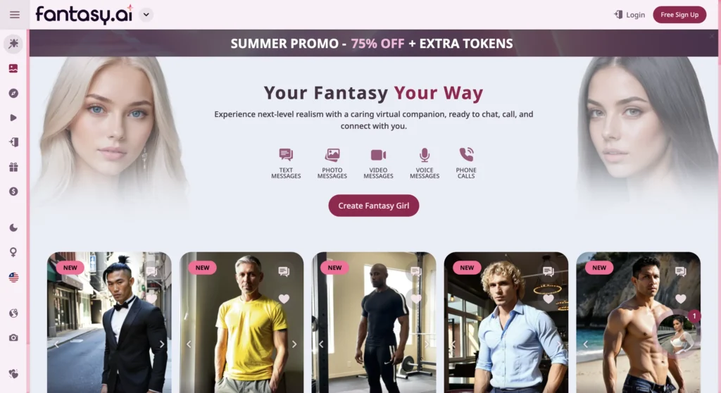 Fantasy AI app interface displaying AI character creation and chats.