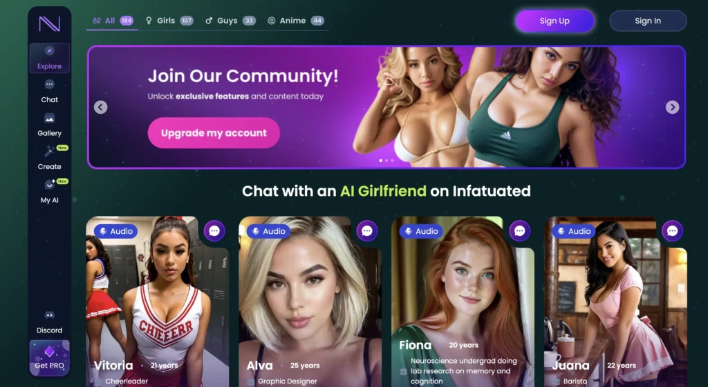 Infatuated AI app screenshot showing personalized AI girlfriend chat popular among European users.