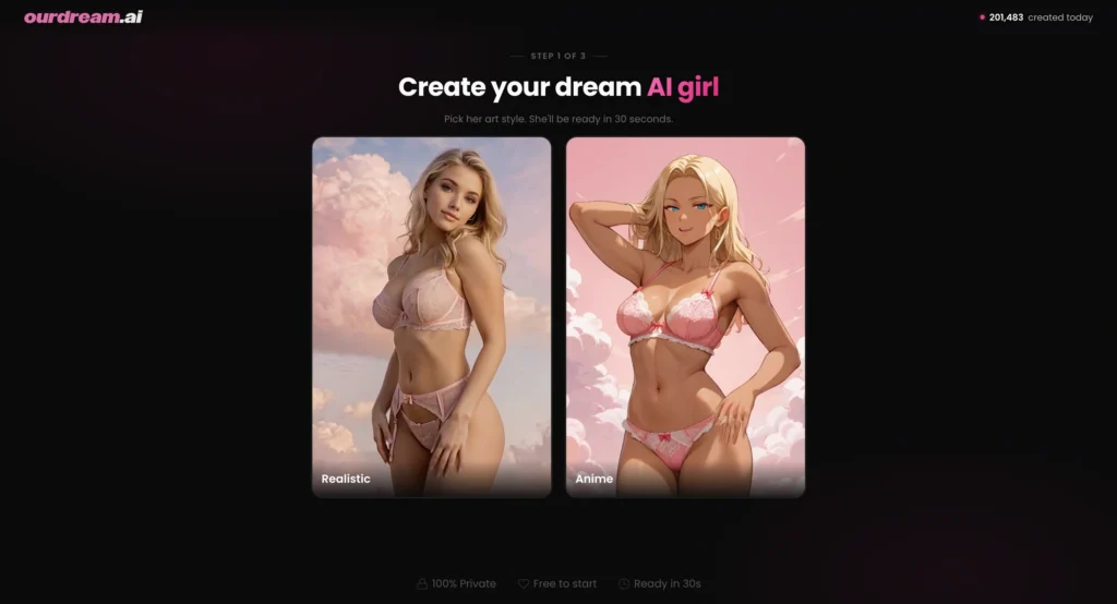 OurDream AI virtual companion with customizable personality, realistic chat, and AI-generated images.