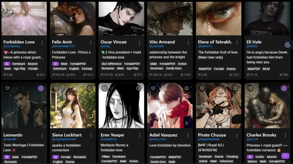 SpicyChat platform with community-built characters and customizable roleplay ai chatbot scenarios