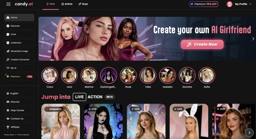 Candy AI interface showing AI companion designed for Leo personality traits.