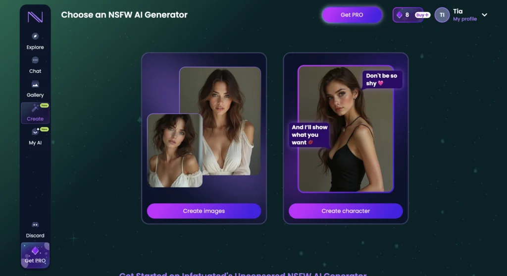Example of NSFW AI generator interface displaying AI-generated adult images and customization options.
