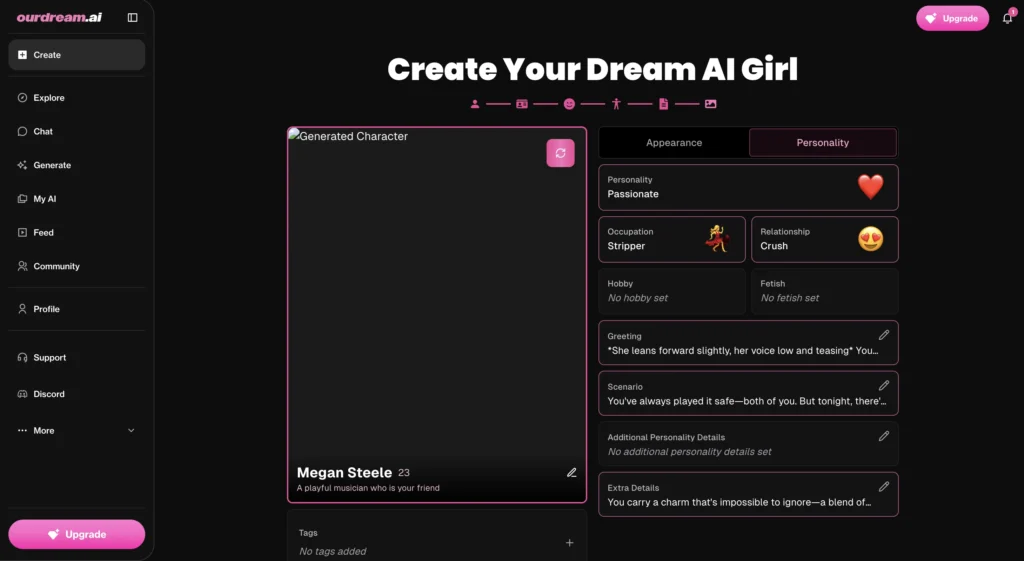 Romantic AI companion interface representing OurDream AI with deep emotional and immersive interaction design.