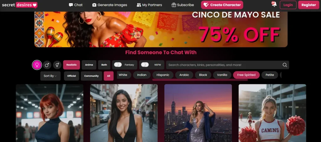 Secret Desires AI companion platform with advanced filters and deep conversation options suited for Virgo’s analytical personality