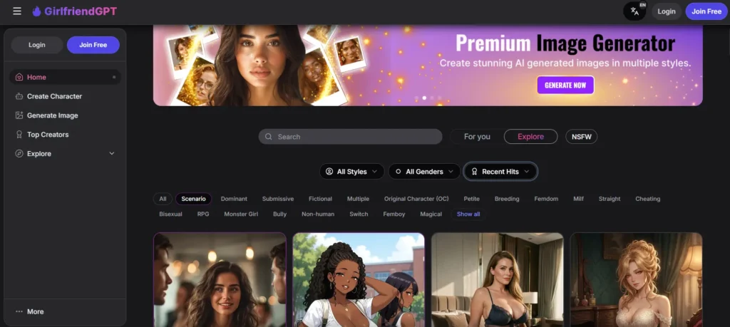 GPTGirlfriend AI interface showcasing personalized AI companion creation ideal for Virgo’s preference for fine-tuned experiences