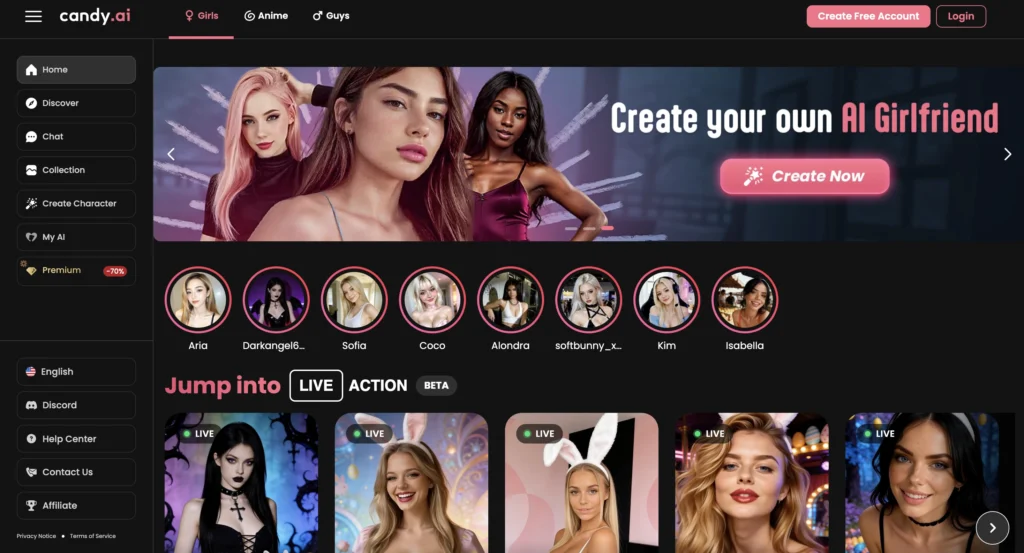Candy AI interface showing emotional AI companion chat designed for Scorpio zodiac AI companion apps with romantic and memory-based interaction.