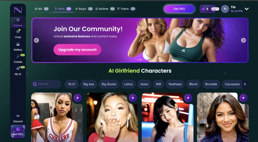 Infatuated AI homepage displaying romantic AI companions.