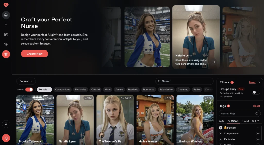 Nectar AI homepage displaying personalized AI companion.