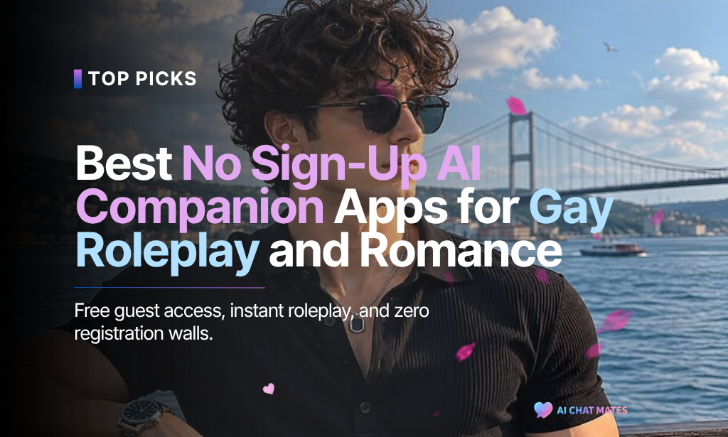 A young man in a neon-lit room chatting on his phone with a glowing male AI companion hologram, representing free gay AI chatbots.