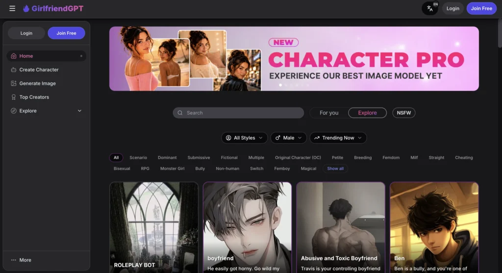 GirlfriendGPT AI boyfriend companion shown