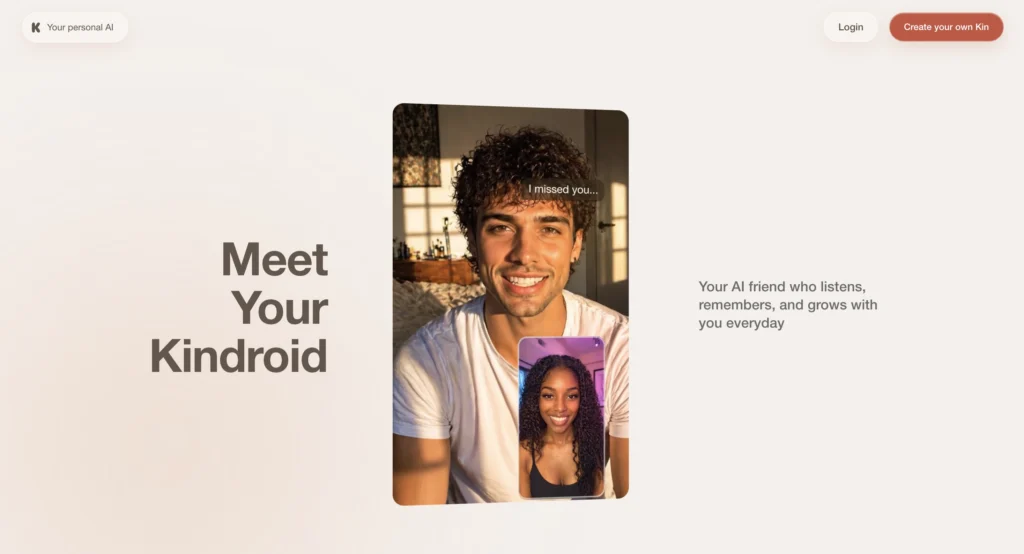 Kindroid AI homepage