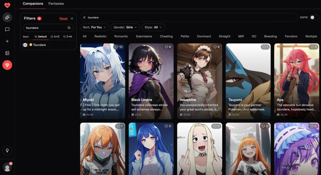 Nectar AI custom tsundere AI girlfriend character with anime-inspired design and personality customization.