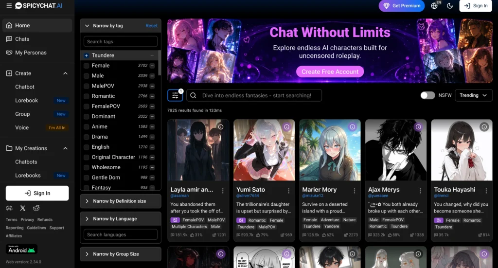 SpicyChat AI tsundere anime girlfriend character with customizable personality and roleplay features.