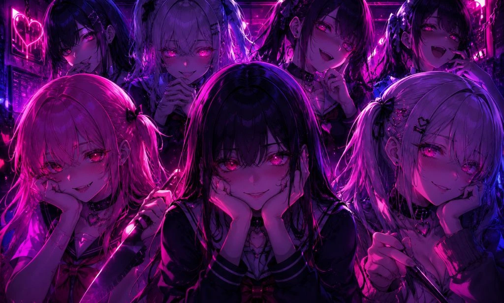 Neon anime yandere AI girlfriends from top AI companion apps featuring multiple customizable anime characters in a futuristic cyberpunk style.