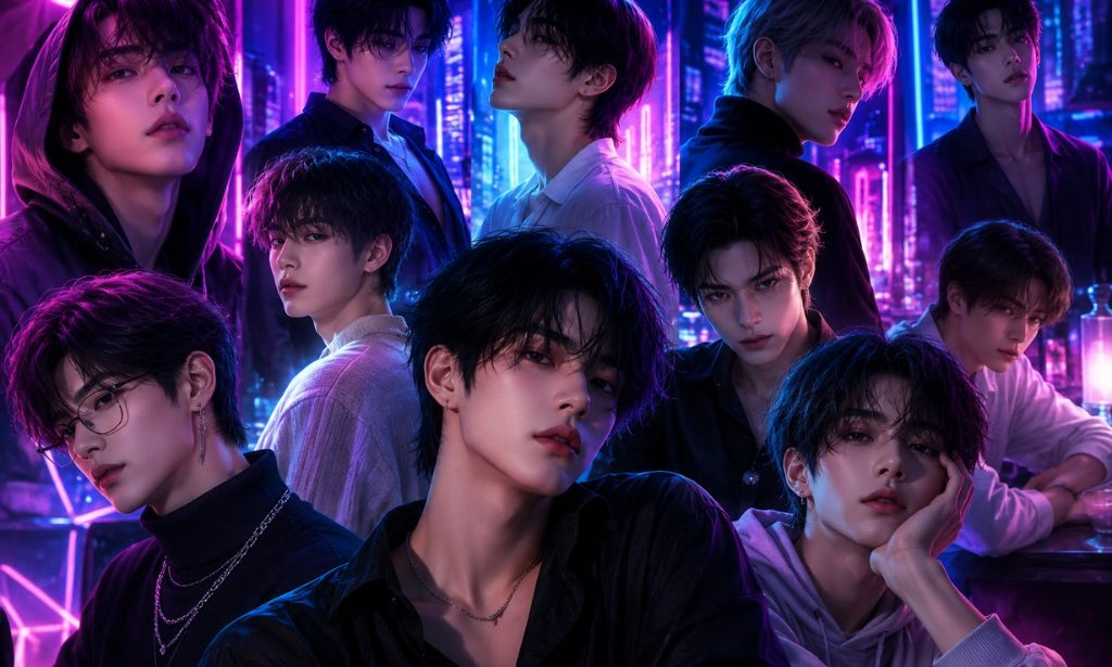 Neon-style Japanese AI boyfriend characters representing the best Japanese AI boyfriend apps.