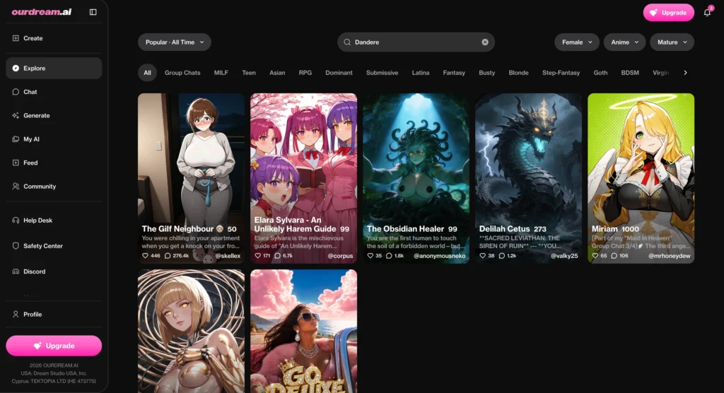 Anime AI girlfriend companion from OurDream AI displayed as a futuristic holographic character.
