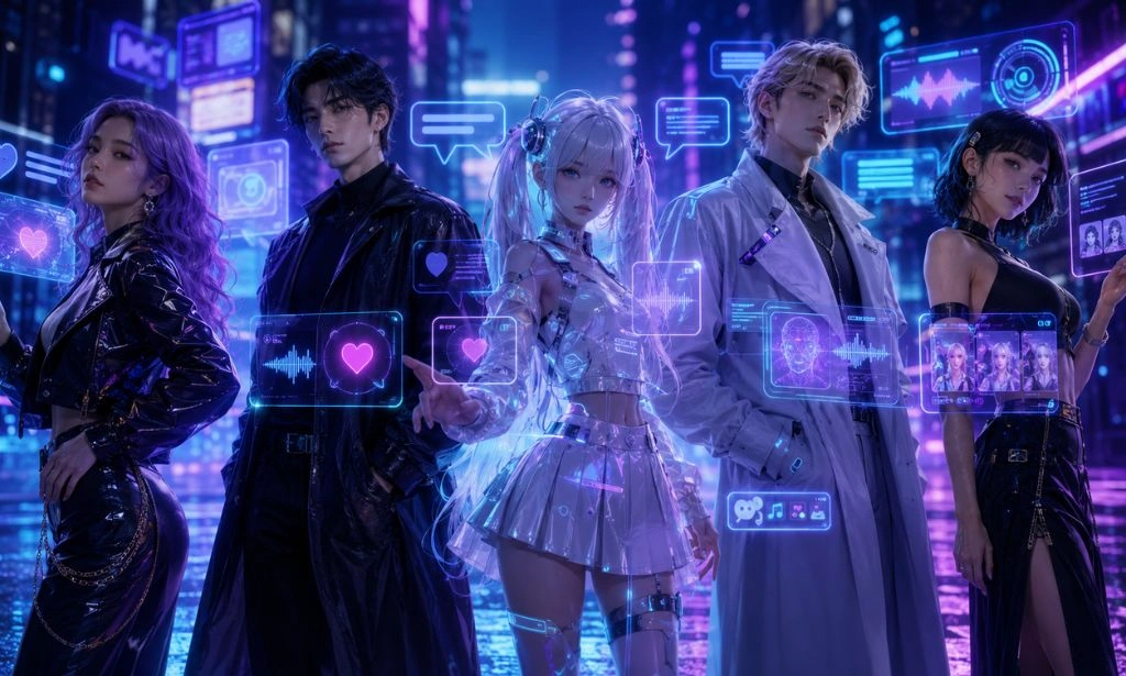 Neon cyberpunk AI companions representing the best Secret Desires alternatives and AI chat apps in 2026.