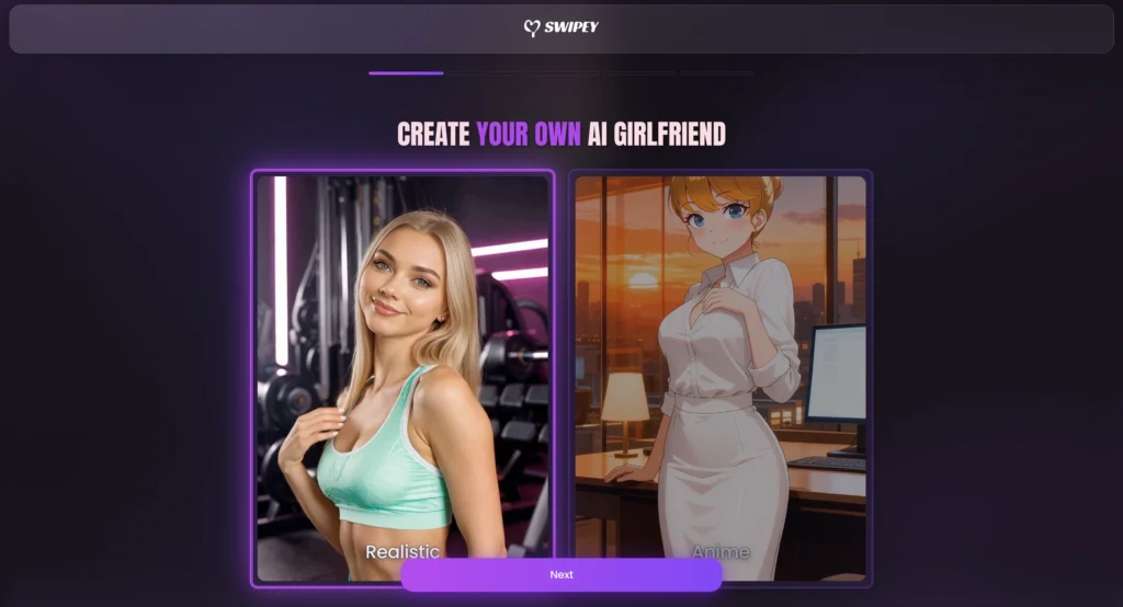 Swipey AI companion with dating-style AI chat and customizable virtual companion features.