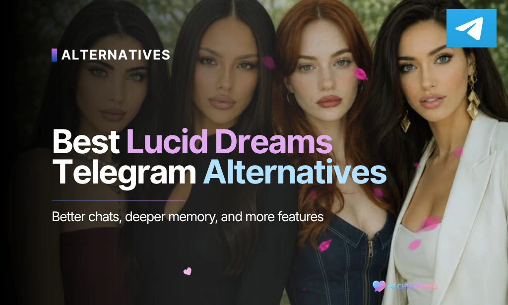 Best Lucid Dreams Telegram Alternatives featured banner showing three AI companion avatars on a dark background with text overlay.