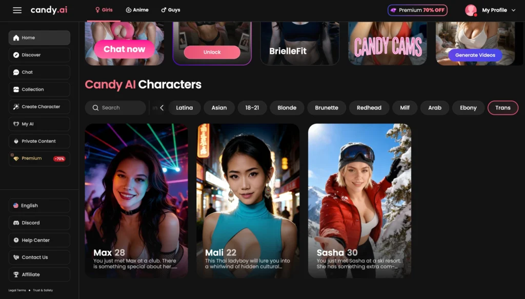 Candy AI character shown as a customizable virtual companion.