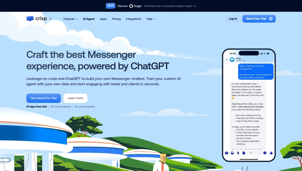 Crisp chatbot dashboard showing customer support and Messenger conversation tools.