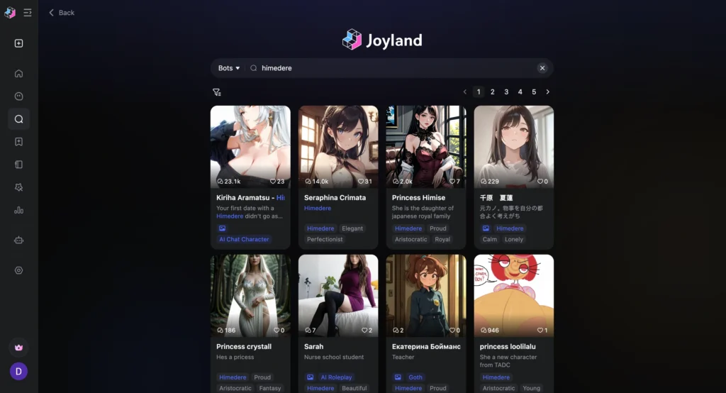Anime-style Himedere character on Joyland AI.
