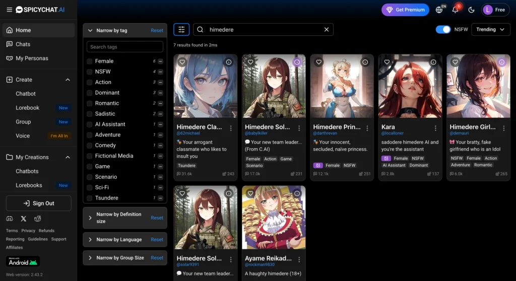 Himedere AI character from SpicyChat AI