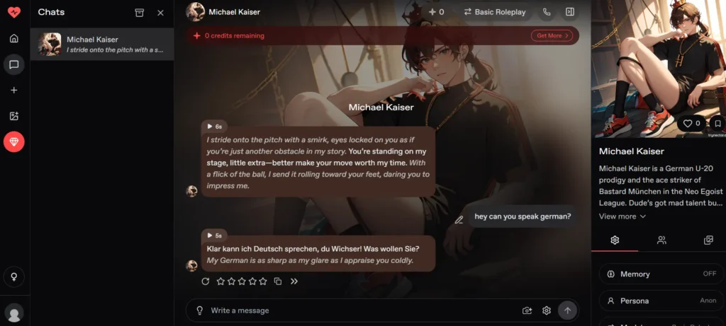 Nectar AI character creation screen showing advanced visual and personality customization options.