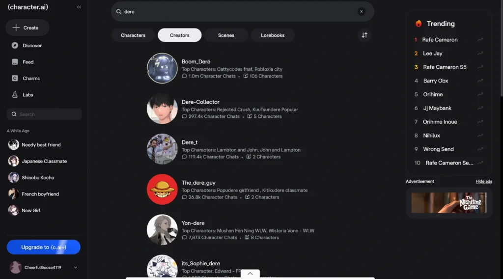 Character AI anime characters and personalities.