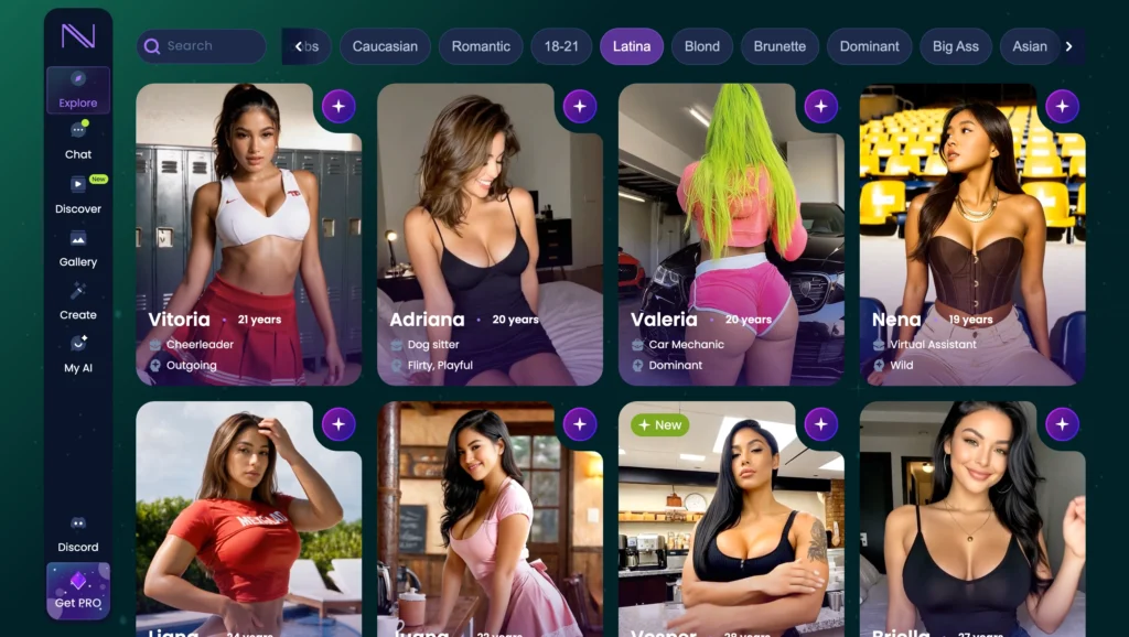 Screenshot of Infatuated AI grid of Latina AI girls.